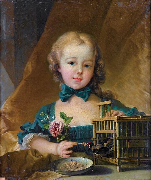 Francois Boucher Portrait of Alexandrine L  Normant d'etiolles Playing with a Goldfinch Wandbild